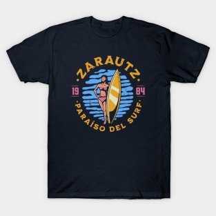 Vintage Zarautz, Spain Surfer's Paradise // Retro Surfing 1980s Badge T-Shirt